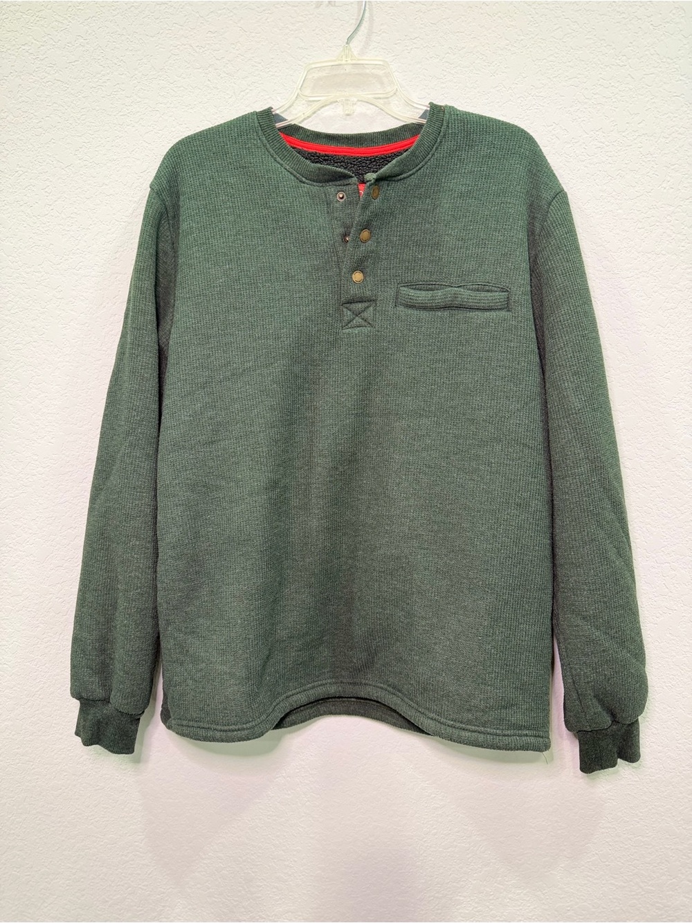 Coleman Green Waffle-Knit Henley Pullover